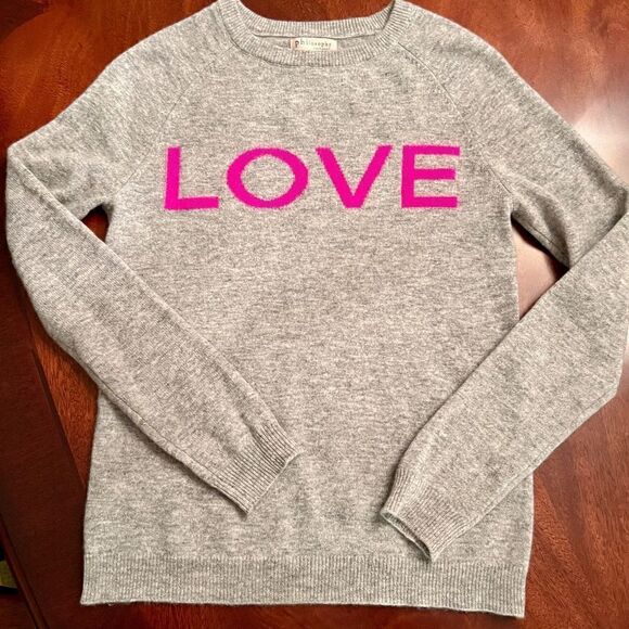 NWOT Women's Philosophy Gray Pink LOVE Cashmere Crew Neck Pullover Sweater XS - Picture 1 of 3